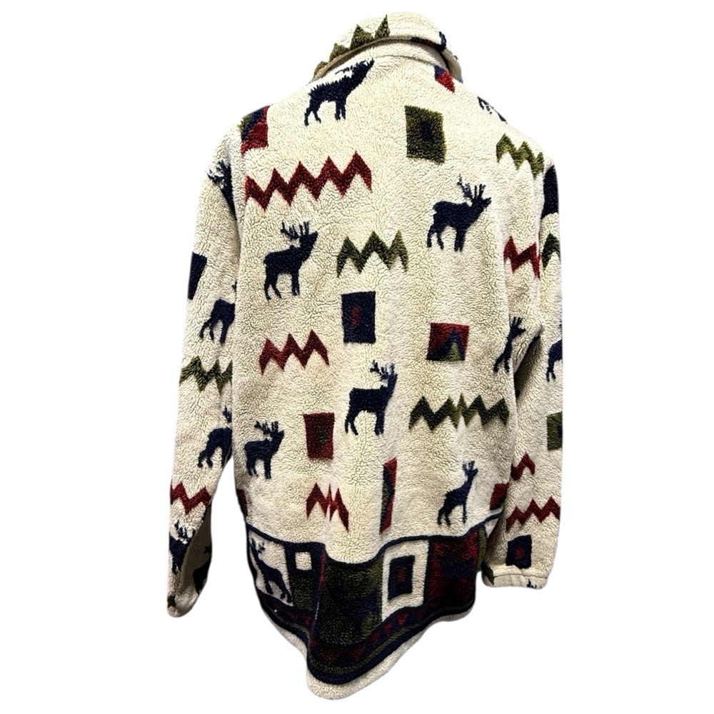 Woolrich VTG Fleece Zip-Up Jacket Moose Size M Outdoor Camp Sherpa Wildlife - Picture 4 of 13